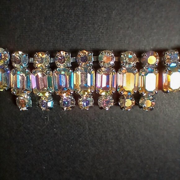 Stunning Vintage MCM AB Rhinestone Crystal Choker Necklace 1950s - so pretty! - Picture 1 of 8